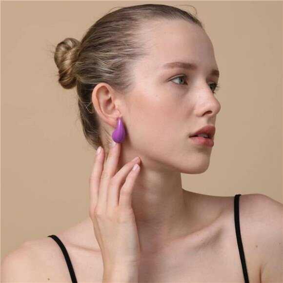 Chunky Purple Hoop Earrings Lightweight, Waterproof, Hollow Open Girls Earings - Picture 4 of 7